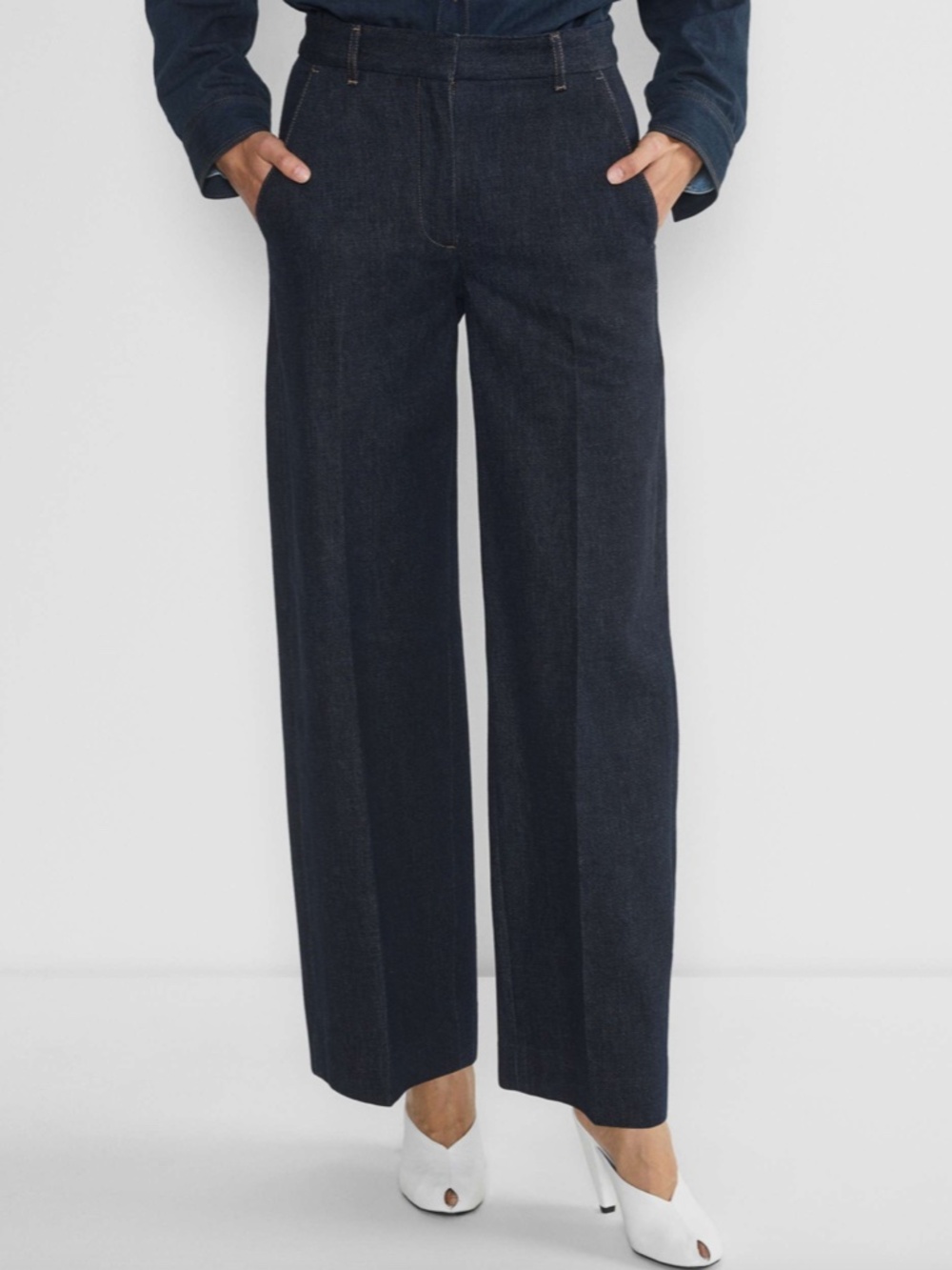 Aritzia Babaton Meetup Wide Jean, Size 10, Dark Blue Tailored Minimalist Rigid